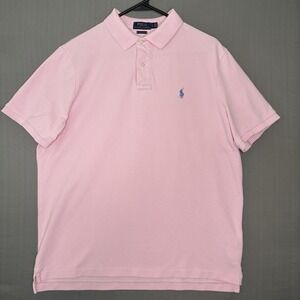 Polo Ralph Lauren Polo Shirt Classic Fit Mens L Pink With Blue Pony Short Sleeve